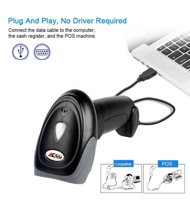 EDOO H41-10 USB Plug Play Barcode Scanner Comfortable Handle Scans QR/1D/2D Bar Codes Wholesale for 