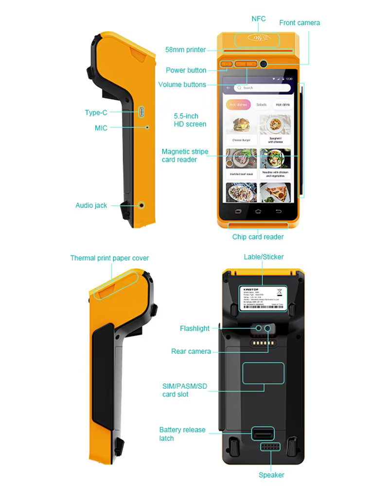 DEOO EP600 Android12 2GB Ram 16GB Rom 4G Hand Bill Machine Magnetic Card NFC Handheld Mobile Portable Cash Register POS System