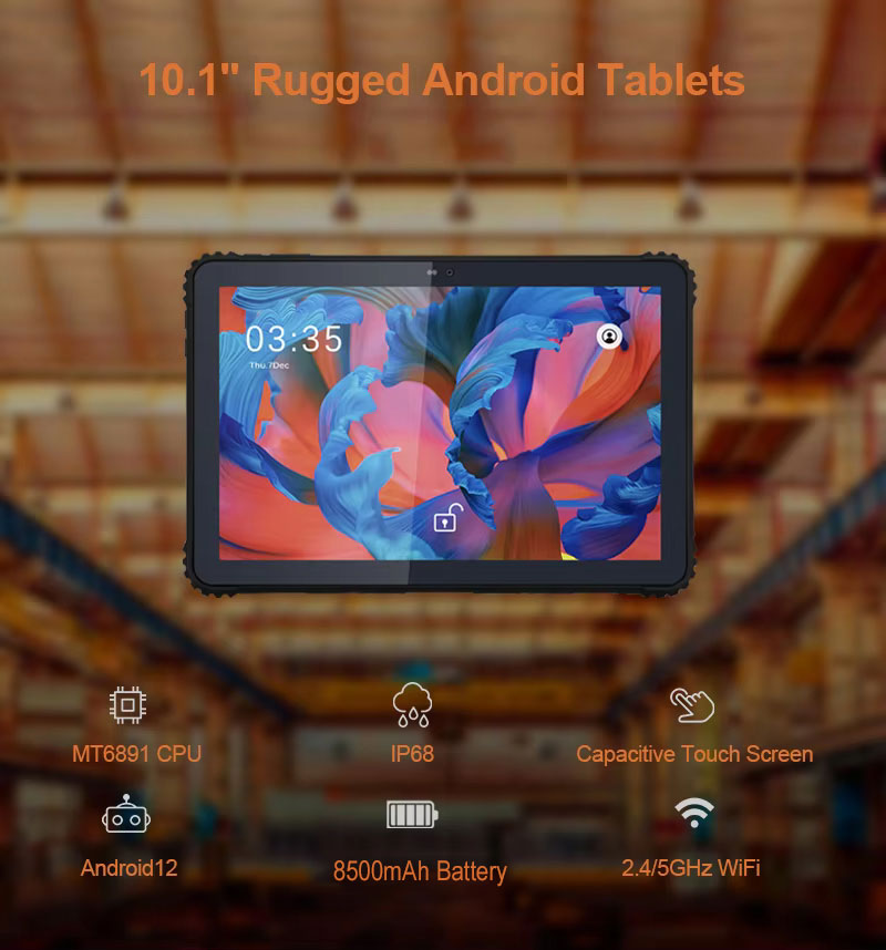 Android 12 IP68 Waterproof 10.1 Inch NFC 5G Wifi Touch Screen Barcode Scanner Tablet Logistics Industry Dual Camera USB Rugged